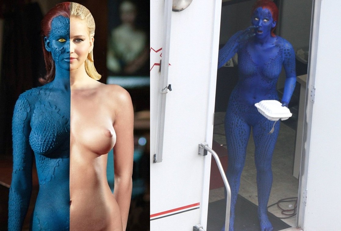 X-men Behind The Scenes Nude Body Paint and Braless Jennifer Lawrence